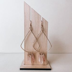 Hammered Triangle Hoop Earrings with Champagne Pink Crystals